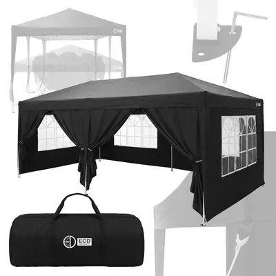 Produktbild von ECD Germany Pavillon 3x6 m Schwarz, Wasserdicht Stabil Winterfest, Pop Up Faltpavillon, Gartenpavillon, Gartenzelt klappbar, Partyzelt Outdoor