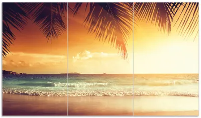Produktbild von Wallario Herdabdeckplatte aus Glas, Größe 90 x 52 cm 3-teilig, Motiv Sonnenuntergang am Strand in der Karibik