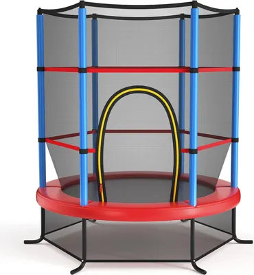 Produktbild von KOMFOTTEU Trampolin für Kinder von 3-6 Jahren, Trampolin mit Sicherheitsnetz, Trampolin für den Außenbereich, Garten, mit Reißverschluss, 135 kg Belastung, 165 x 165 x 161 cm