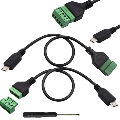 2x Micro-USB-Stecker auf 5-polige Schraubklemme, 30 cm, lötfrei
