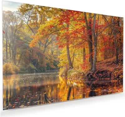 Produktbild von Glasbild 90x60cm in XXL für Wohnzimmer, Schlafzimmer Motiv Herbstwald See