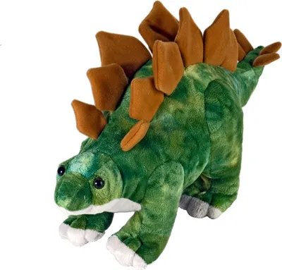 A plush toy dinosaur on a white background.