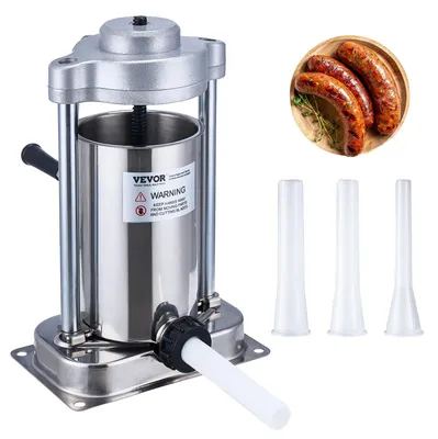 Produktbild von VEVOR Manuelle Wurstfüllmaschine, 5LBS/3L Kapazität, Zwei Geschwindigkeiten 304 Edelstahl Vertikale Wurstfüllmaschine, Wurstfüllmaschine mit 4 Füllrohren, Saugfuß für den Haushalts- oder Gewerbeeinsatz, 2 L