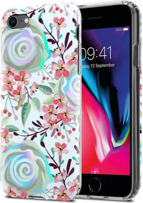 Produktbild von Cadorabo Hülle für Apple iPhone 7 / 7S / 8 / SE 2020 Schutz Hülle mit Weiß TPU Etui Blumen Flower Cover Case