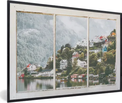 Produktbild von MuchoWow® MuchoWow® Gerahmtes Poster Aussicht - Berg - Nebel 60x40 cm - Poster mit zchwarzem Bilderrahmen - Printing - Wanddeko Schlafzimmer