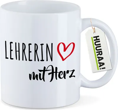 Produktbild von Huuraa Kaffeetasse Lehrerin mit Herz 330ml Weiß Keramik Kaffeebecher Geschenkidee