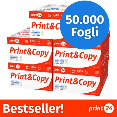 Immagine prodotto di NUOVO: print24 Carta per stampanti e fotocopie 50000 fogli 100 x 500 A4 Premium Bianco brillante CIE 160 Vincitrice del test Certificata PEFC