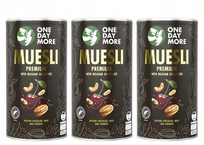 Produktbild von OneDayMore | Premium Müsli Belgische Schokolade Set 3x400g | Mit Nüssen und Kirschen