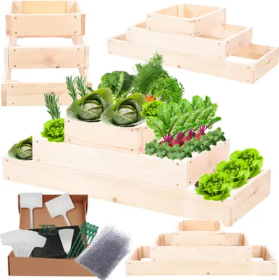 Produktbild von MODO24 Hochbeet Holz, Pflanzkasten, Massivholz, Kiefer, Kräuterbeet, Blumenkasten, Garten, Terrasse, 27x90x30 cm, Natur, ZP09