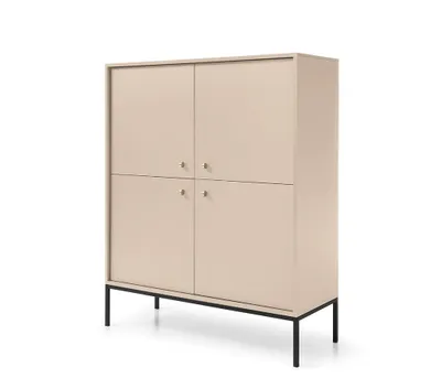 Produktbild von BETTSO Viertürige Kommode MOLLY Beige mit Schwarzbeinen Metallrahmen Wohnzimmer Schlafzimmer Flur Modern