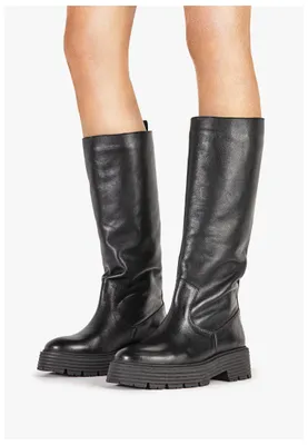 Produktbild von Leder Stiefel mit Textil/Kunstfaser-Innenfutter und gepolsterter Innensohle, schwarz