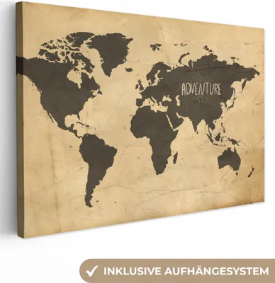 Produktbild von OneMillionCanvasses® - Leinwandbilder - 140x90 cm, Weltkarte - Zitat - Vintage, Wandbilder Kunstdruck Wanddekoration