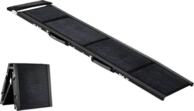 Produktbild von Hunderampe 160x43 cm – Faltbare Hundelaufplanke aus Aluminium – Rutschfest – Bis 120 kg – Für Auto, SUV & Zuhause