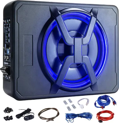 Immagine prodotto di Subwoofer per auto - Subwoofer attivo da installare sotto il sedile - 25 cm, ultrapiatto - 800 W di potenza - Amplificatore integrato - Illuminazione LED blu