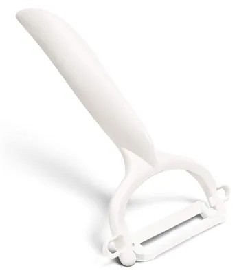 Produktbild von Kyocera Sparschäler Weiß | zweischneidige Klinge: 4 cm | extra scharfer Schäler | sauberes Schälen von Gemüse und Obst | spülmaschinenfester Obstschäl