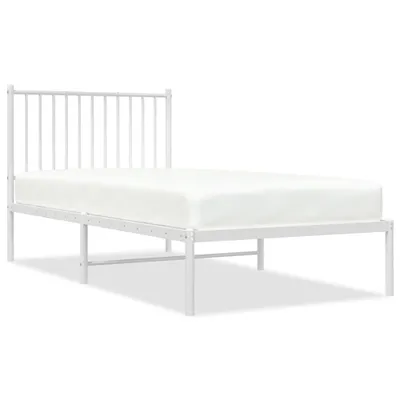 Image de vidaXL Cadre de lit avec tête de lit en métal blanc 90x190 cm