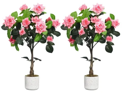 Immagine prodotto di Albero di rose artificiale - Pianta decorativa da vaso - Altezza 75 cm - Fiori realistici - Decorazione da interno per casa o ufficio - Set da 2 - Rosa
