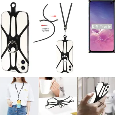 Produktbild von K-S-Trade 3in1 Handykette Handyband Handykordel Halsband Smartphone-Ring Handy-Ring kompatibel mit Samsung Galaxy S10e (Dual-SIM) Fingerhalterung