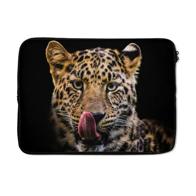 Produktbild von MuchoWow® Laptop Hülle 14 ZollLeopard - Schwarz - Nahaufnahme Laptoptasche - Laptoptasche - Stoßsicher - Schutzhaube
