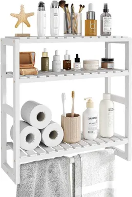 Produktbild von Verstellbares Bambus-Regal 3-lagig weiß für über Toilette