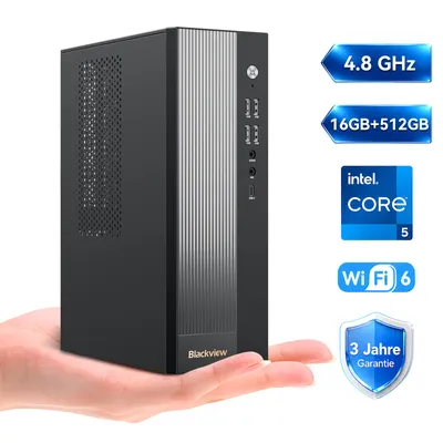 Obrázek produktu pro Blackview 2025 New Mini Desktop PC MP60 Intel Twin Lake N150 (3,6 GHz), Windows 11Pro, 16GB DDR4 RAM 512GB M.2 SSD, 4K UHD Dual HDMI, Office/Learning