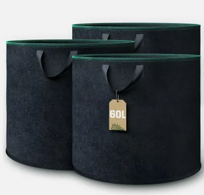 Produktbild von 3x 60L Pflanzsack Pflanztasche Schwarz aus Vliesstoff mit Griff Für Kartoffeln, Tomaten Wiederverwendbare Pflanzsäcke 15 Gallonen