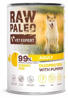 Productafbeelding van RAW PALEO Duoprotein Kalkoen & Kabeljauw - Natvoer voor volwassen honden - 400g