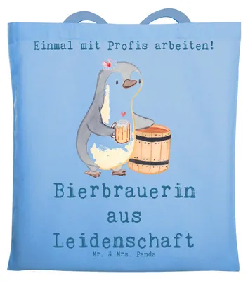 Produktbild von Mr. & Mrs. Panda Schultasche Bierbrauerin Leidenschaft - Sky Blue - Geschenk, Uni Tasche, Hobbybrauen, Tote Bag, Shopping, Einkaufstasche, Biergeschenk, Bierfass