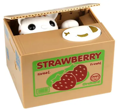 Productafbeelding van Spaarvarken in de vorm van een kat, geldkistje, cadeau voor kinderen (aardbei)