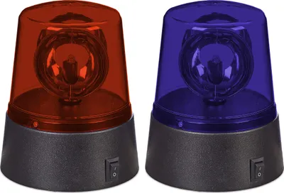 Immagine prodotto di Luci rotanti Relaxdays, set da 2 pezzi, riflettore girevole, luci da festa, compleanno, alimentate a batteria, luce blu a LED, multicolori