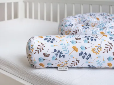 Produktbild von 400 cm Nestchenschlange BLAU GELB Blumen Baumwolle Multifunktion PREMIUM Bettschlange Zierkissen Bettrolle Dekokissen Zugluftstopper Top GESCHENK