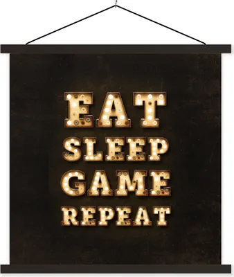 Produktbild von MuchoWow® Textilposter Spiele - Spiele - Zitate - Sprichwörter - Eat sleep game repeat 90x90 cm mit schwarzem Rahmen - Magnetisches