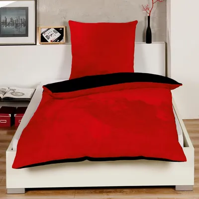Produktbild von Malika Mikrofaser-Cashmere-Touch-Bettwäsche 2-teilig, 135 × 200 + 80 × 80 cm, Schwarz-Rot