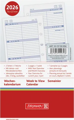 Produktbild von Wochenkalendarium 7,6x12,7cm 1 Woche/2 Seiten 2026 Packung mit 3 Stück