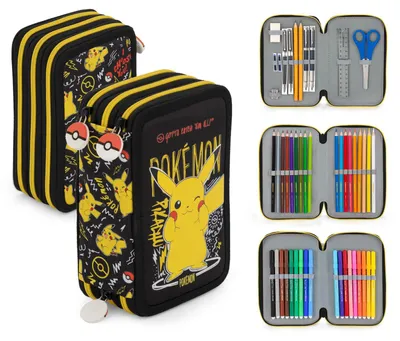 Produktbild von Pokémon Pikachu - Mäppchen Federmappe, 42 Teile, 3-fach gefüllt