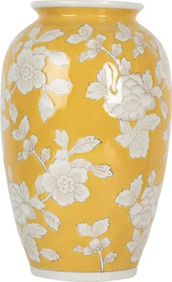 Productafbeelding van Clayre & Eef vaas, diameter 17 cm, hoogte 27 cm, geel-wit, keramiek, voor bloemen