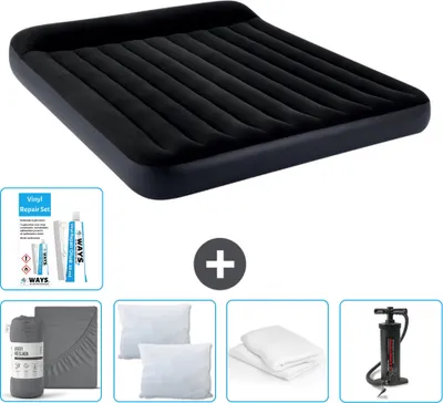 Produktbild von Intex Luftbett - 2 Personen - 183 x 203 x 25 cm - Dunkelblau - Im Lieferumfang enthalten Spannbettuch - Küssen - Pumpe - Reperaturset en Kissenschutz