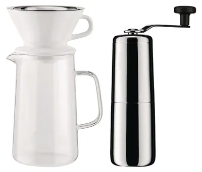Slow Coffee Set: Kaffeemühle, Karaffe, Siebträger & Filter