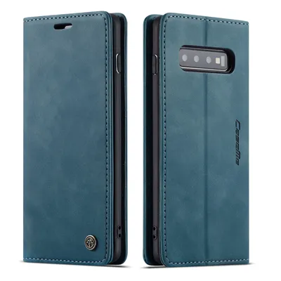 Immagine prodotto di Custodia Galaxy S10, Custodia retrò in Finto cuoio, tasche per carte, chiusura magnetica, custodia con funzione stand per Samsung Galaxy S10 Blu