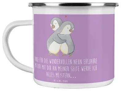 Produktbild von Mr. & Mrs. Panda Teetasse 9. Hochzeitstag Keramikhochzeit - Lavendeltraum - Geschenk, Geschenke, Pott, feiern, Heiraten, Partnerschaft, Teebecher, Erinnerungen, Haferl