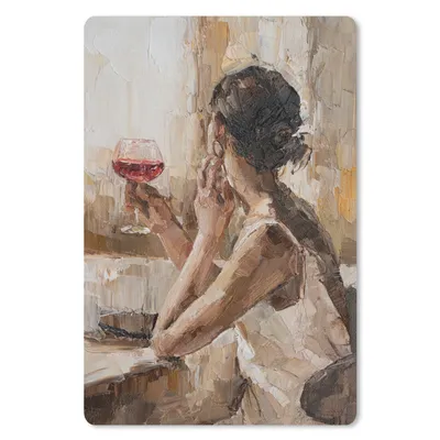 Produktbild von MuchoWow® Mauspad Mousepad Gemälde - Ölfarbe - Frau - Wein 18x27 cm - Mousepads - Maus Mat - Pad - Mausunterlage