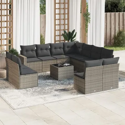 Produktbild von Möbel 12-tlg. Garten-Sofagarnitur mit Kissen Grau Poly Rattan 2024