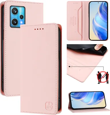 Produktbild von Lederhülle für Realme 9 Pro+/Realme 9 4G/Narzo 50 Pro Hülle Flip Brieftasche Kartenfächern Ständer Schutzhülle Pink
