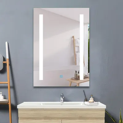 Image de Miroir de salle de bain LED 60x80cm, anti-buée, lumière blanche 6000K, murale, interrupteur tactile