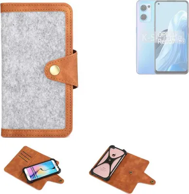 Produktbild von K-S-Trade Handyhülle kompatibel mit Oppo Reno7 5G Schutzhülle Filz-Hülle Kunst-Leder hellgrau braun (1x)