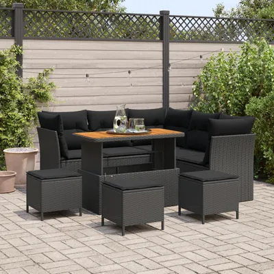 Image de vidaXL Ensemble de canapé de jardin avec coussin avec mémoire 9 pcs noir
