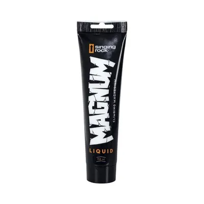Magnesia Flüssig in Tube von singing rock; 150 ml; für Kletterer; schwarz mit orangefarbenem Schriftzug.