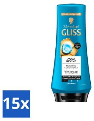 Productafbeelding van 15 x Gliss Aqua Revive Conditioner - Hydratatie en frisheid - 200 ml - Voordeelverpakking - 15 stuks
