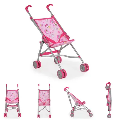 Produktbild von Moni Puppenwagen Kaya S9302 rosa Hasenmotiv mit Doppelräder, Schiebehöhe 55 cm rosa