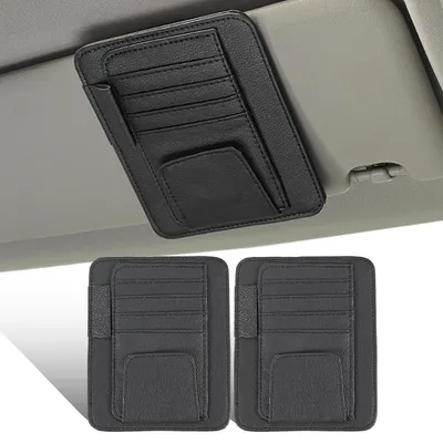 Immagine prodotto di Organizzatore multifunzionale per parasole auto, in ecopelle nera, confezione da 2